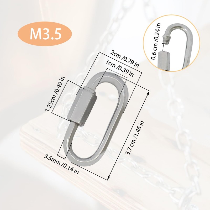 10 Pcs 304 Stainless Steel M3.5 Chain Link, Stainless Steel