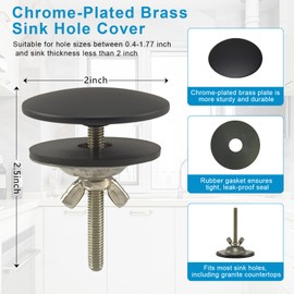 XNTONG - Sink Hole Cover, Sink Overflow Cap, Solid Brass Kitchen Sink Cover, Sink Blanking Cap, for Sink and Bath Overflow Cover, Sink Cover (Black)