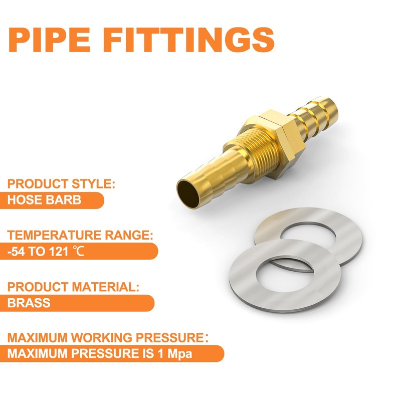 GASHER 5PCS Brass Hose Barb Thru-Bulk Bulkhead Fitting 4mm to