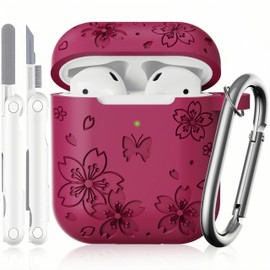 DXITROMI Compatible with Airpod Case - Butterfly Flowers Engraved Design for Airpods Case 2nd/1st Generation - Silicone Case for Airpods 2nd Generation Case with Cleaner Kit & Keychain (Mauve)