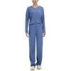 EFOGEP Womens Pajama Sets 2PCS Long Sleeve Ribbed Knit V Neck Pullover Top Sweater and Wide Leg Trousers Pjs Tracksuit Lounge Wear Sleepwear Homewear Fall Winter Warm Clothes with Pockets Navy Blue M