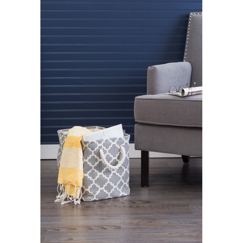 DII Polyester Container with Handles, Lattice Storage Bin, Large, Gray