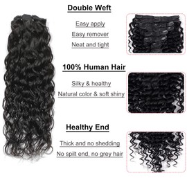 3C 4A Water Wave Clip In Extension Curly Clip in Extension Human Hair Clip Ins Full Head for Black Women Brazilian Remy Human Hair Natural Color 8Pcs 120g/Set 22 Inch