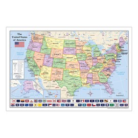 United States (USA) Map with State Flags for Kids (36" x 24" Laminated)