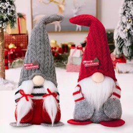 YMIFEEY Pack of 2 Christmas Gnome Figures, Christmas Plush Gnome Decorative Figure Doll, 24 cm High Gnome Gift, Christmas Figures Gnome for Christmas Decoration (Grey Red)