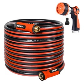 YAMATIC Garden Hose 75ft x 5/8in, Durable Water Hose with 10 Function Hose Nozzle, Swivel Handle, Kinkless, Leakproof, 3/4" Solid Brass Connections for Backyard Lawn Car Wash