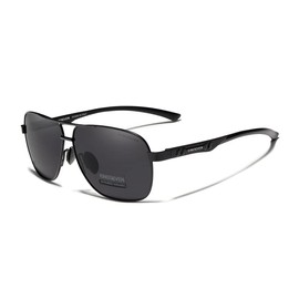 KINGSEVEN Polarised Sunglasses Men's Stylish Aluminium Durable Unisex Sunglasses Driving Fishing Travel Cycling Sports UV400 Protection Lenses, Black Grey
