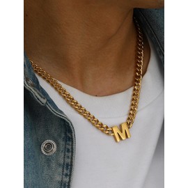 Bandmax Mens Chunky Cuban Chain Choker Necklace with G Letter Gold Plated Initail G Necklace for Men Women Necklace Gift for Friend Boyfriend Husband Son