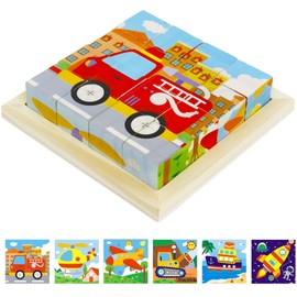 Wooden Picture Cube, 6-in-1 Children's Toy, Wooden Puzzle, Montessori Toy, 3D Cube Puzzle, Puzzle Games for Children, Educational Learning Toy, Gift for Boys and Girls, Traffic