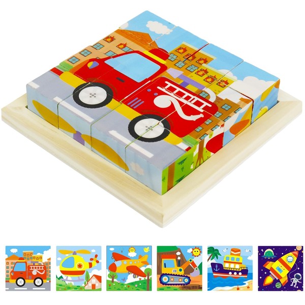 Wooden Picture Cube, 6-in-1 Children's Toy, Wooden Puzzle, Montessori Toy,