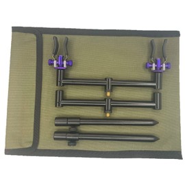 2 ROD BUZZ BAR SET BLACK 2 20-30 CM BANK STICKS 2 20CM BARS CARP FISHING + PURPLE ADJUSTABLE RESTS