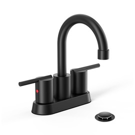 Phiestina Matte Black 4 inch Centerset 2 Handle 2 or 3 Holes Bathroom Sink Faucet，Bathroom Faucet with Pop Up Drain and Water Supply Lines,BF015-14-MB