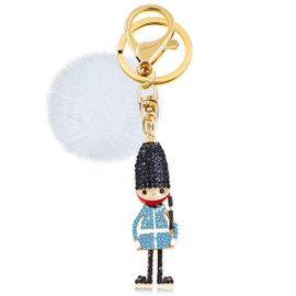 Tobestu Cute Sparkle Rhinestone Crystal Guardian Soldier Keychain Pompom Ball Handbag Pendant Wallet Charm Pompom Keyring Y1344 (Blue)