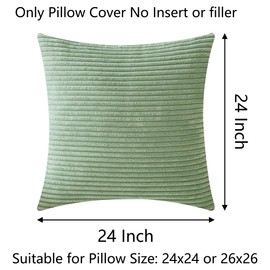 Demetex Large Green Cushion Covers 60 x 60 Decorative Spring Cushion Covers Striped Corduroy Pillow Covers for Bed Sofa Chair Car, 60cm x 60cm, Set of 2, Sage Green