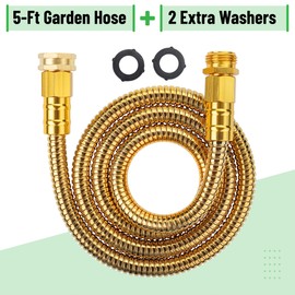 UNCO- Stainless Steel Metal Hose, 5 Feet - Gold, No Kink, Short Garden Hose