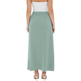 Askyes Womens Maxi Skirts Summer High Waisted A-Line Casual Work Side Slit Flowy Long Skirts with Pockets,Bamboo Green,XL