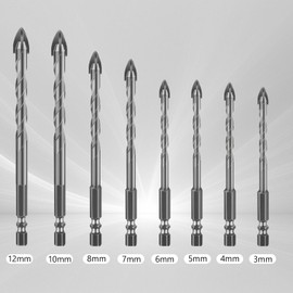 8 Teiliger Sägezahnbohrer Bohrer mit 4 Schneiden Exzenterbohrer Sägezahn Bohrer Powerbit Bohrer Power Bit Sägezahnbohrer Wolfram für Beton, für Glas, Keramik, Holz & Metall (3–12 mm)