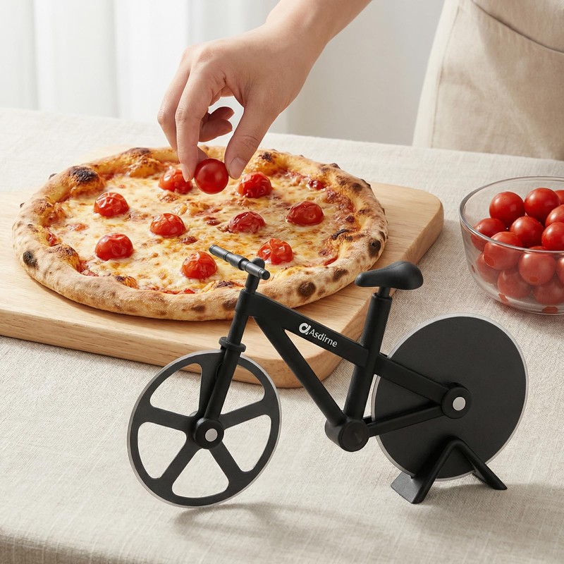 Bicycle Pizza Cutter - Funny Pizza Cutter Wheel with Stand,