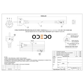 odedo Power Cable 1.8 m 3-Pin Power Cable Clover Leaf for Power Supply Notebook Laptop TV CEE 7/7 to IEC C5 Black