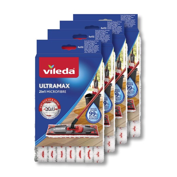 Vileda Ultramax Floor Mop Replacement Covers, Mop Cover Ultramat_Ultramax Made of Microfibre, for All Hard Floors, Washing Machines, Pack of 4, Eco Packaging