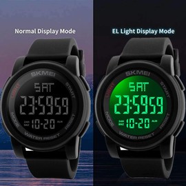 Timever Digital Watch, Waterproof, Men's, Sports, Multifunctional, Stopwatch, Alarm, Outdoor LED Watch, Sports Watch, Large Letters, Easy to Read Clock, Japanese Instruction Manual Included, black, (1