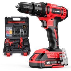 20V Cordless Drill, Electric Power Drill Set with Battery Charger, 3/8” Keyless Chuck, 2 Variable Speed, 18+3 Torque, 72pcs Driver Bits and Belt Hook, Red