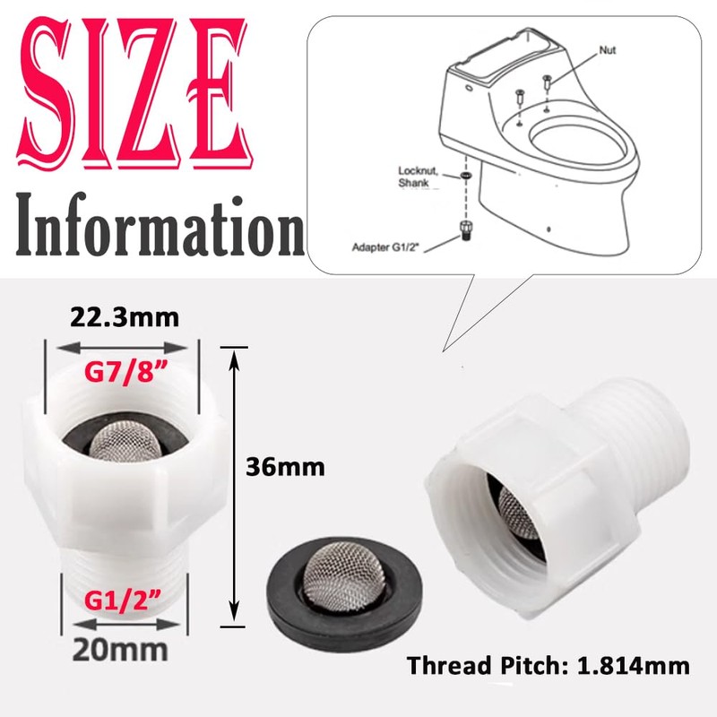 HATOOLHA Toilet Filling Valve Pipe Adapter, 7/8 Inch Female Thread