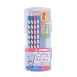 Stabilo LP0120JP Easy Graph Learning Pencil, Starter Set, Round Set, Red, Blue, Black, Triangle, Holding Correction, Name, For Kids, Toddlers, Boys, Girls, Left Hand