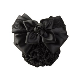 Women's Hair Bun Cover Mesh Hair Net Bow Decoration Satin Bow Hair Clip French Hair Clip Flower Hair Accessories for Stewardess Banks Hotels Restaurant Employees (Black)