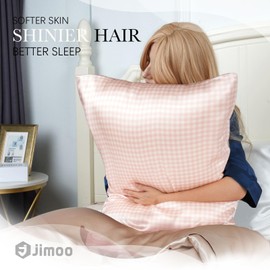 100% Mulberry Silk Pillowcase for Hair and Skin, 25Momme Soft&Smooth, Both Sides Premium Grade 6A Silk Pillow Cover for Women Mom Men（Peaches Checker, King 20''×36'g）