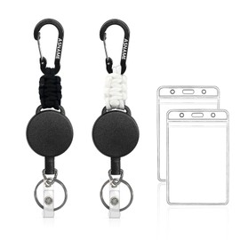 ASNAME 2 Pcs Retractable Keychain, Id Card Holder Retractable Badge Holder with Badge Reel, Carabiner Keyring Clip Key Ring with 24" Steel Cord (Black&White)