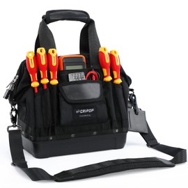13 Inch Heavy Duty Tool Bag with Multi-Pockets, Close Top Wide Mouth Tool Bag, Molded Waterproof Base for Plumbers, Electricians, Handymen
