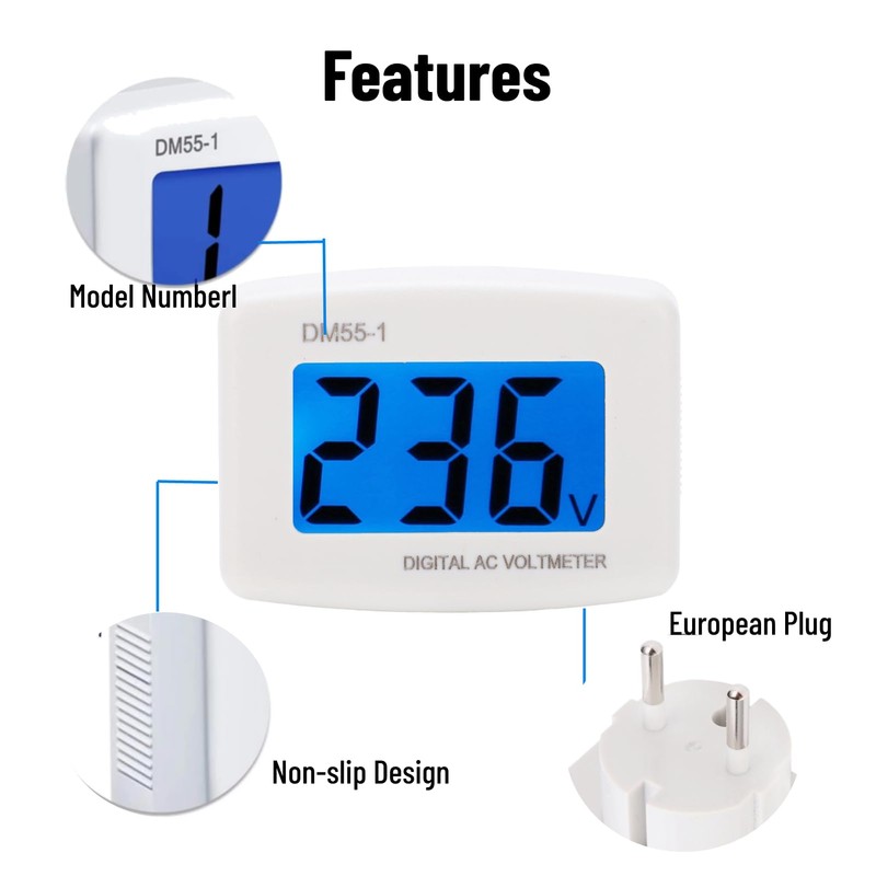 Voltage Meter Digital AC Voltage Meter EU Plug Voltmeter AC