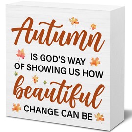 Autumn Sign Fall Wood Block Sign Rustic Fall Quote Wooden Box Sign Home Decor for Wall Shelf Desk