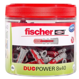 fischer DuoPower Dowels, 8 x 40, Handy Round Box with 80 Universal Dowels, Powerful 2 Component Dowels, Plastic Dowels for Attaching to Concrete, Brick, Stone, Plasterboard and Much More