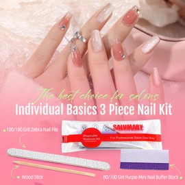 SALVMARY Professional Disposable Manicure Kit Basics 3 Piece Nail Kit, Mini Nail Buffer Block 80/100 Grit, Wood Zebra Nail File 100/180 Grit, Wood Stick, 100 Set
