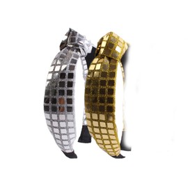 Aeisonsa 2 Pack Disco Headband 70s 80s 90s Retro Silver Gold Headband Knotted Disco Headwear for Party Birthday New Years Eve Bridal Shower Bachelorette Supplies (Silver, Gold)