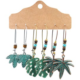 Bronze Ethnic Feather Monstera Maple Leaf Dream Catcher Earrings Set For Women Bohemian Tassel Drop Earring Sets Jewelry (Leaf)