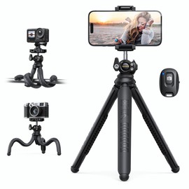 Lamicall Tripie para Celular - [3 en 1 Integrado] Tripode Camara con Bluetooth Control Remoto, 360° Girando Tripode para Celular Portatil Flexible para Cámara, Go Pro, 4-7 Inches Celular