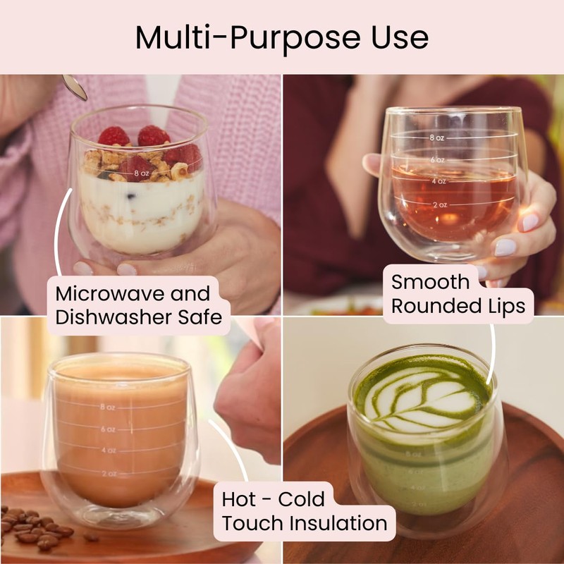 Uba Portion Control Wine Glasses - Built-in Measurements, Double Wall