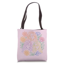 Line Art Women Faces and Flowers Graphic Tote Bag