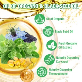 Oil of Oregano with Black Seed Oil, 200 Softgels, High Strength Oregano Oil Capsules for Immune & Gut Support, Easy to Swallow Size, Natural & Non-GMO, Gluten Free
