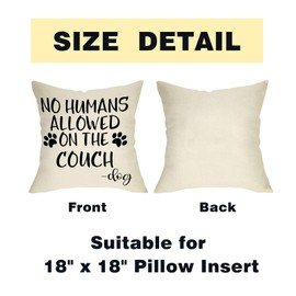 FBCOO No Humans Allowed on The Couch Dog Paw Pattern Decorative Throw Pillow Cover, Dog Lover Gifts Funny Cushion Case Decor Sign, Seasonal Farmhouse Home Pillowcase Decorations for Sofa Couch 18 x 18