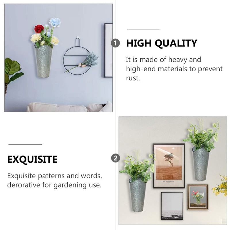 Kisangel 2pcs Iron Wall-Mounted Flower Pots Galvanized Hanging for Decorative