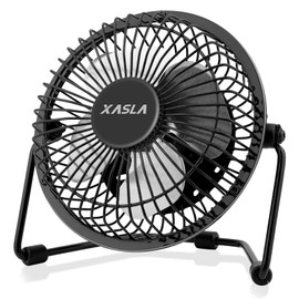 xasla 4 Inch Small USB Desk Fan, Mini Quiet Fan with Metal Construction & Strong Airflow & 360°Adjustable Tilt Angle, Personal Cooling Fan for Desktop Office (Black)