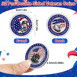 Equsion 32 Pcs Military Challenge Coins Thank You for Your Service Veterans Gifts Patriotic Collectibles Commemorative Coins for Men Women Veterans Day Independence Favors(Proud,Blue)