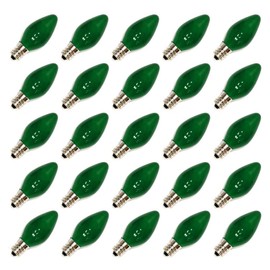 25Pack 7 Watt C7 Ceramic Green Incandescent Light Bulb, Candelabra Base