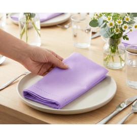 PurpleEssences Set of 12 Hemstitch Cloth Dinner Napkins 100% Cotton - Soft Durable Washable - Ideal for Wedding Spring Easter Summer - Perfect Everyday Use Table Linen 18x18 - Lavender