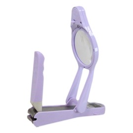 Ebros Gift Made in Japan Seki Kai Purple Nail Clipper with Sharp Precision Blades LED Light Large Clear Magnifying Glass Loupe and Nails Stopper Case