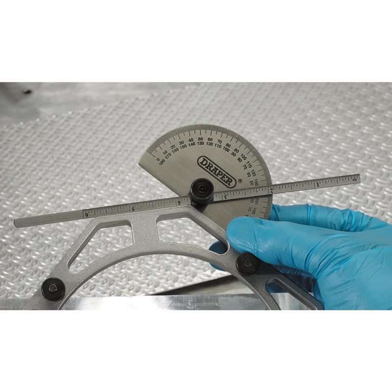 Draper 37342 Protractor with Depth Gauge, 0°-180°, 0mm-150mm , Blue
